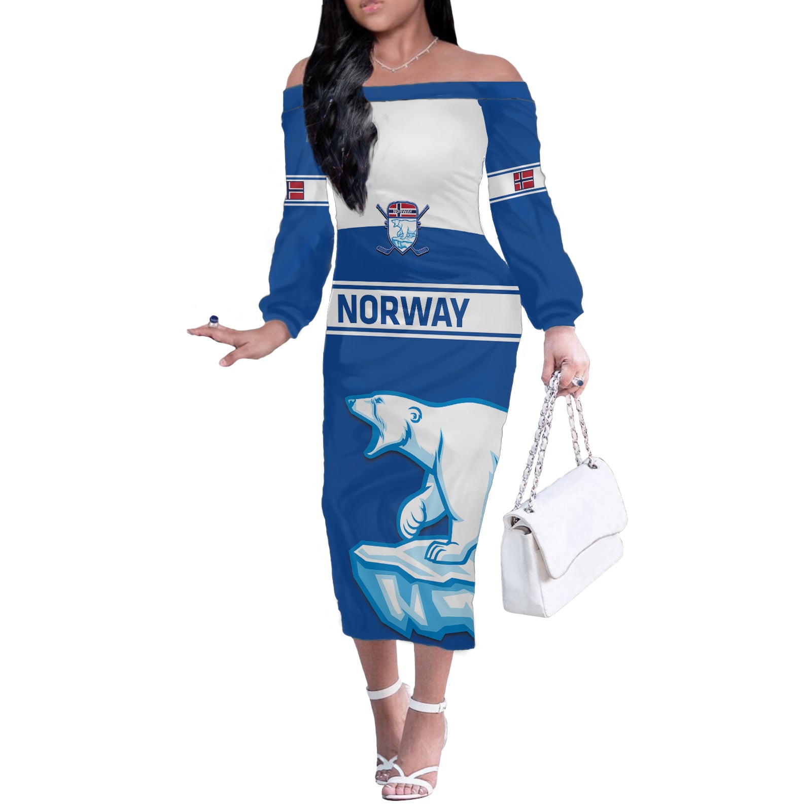 Custom Norway Hockey Off The Shoulder Long Sleeve Dress Go Norge Polar