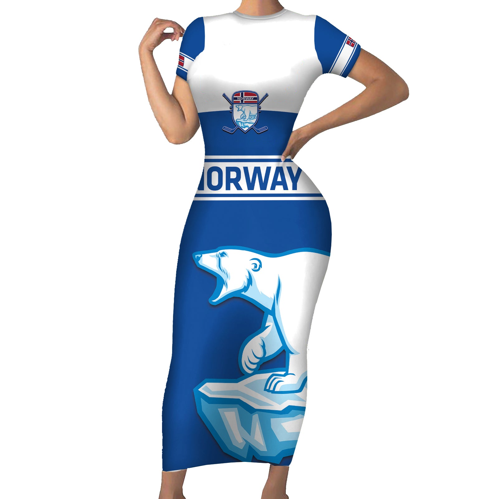 Custom Norway Hockey Short Sleeve Bodycon Dress Go Norge Polar