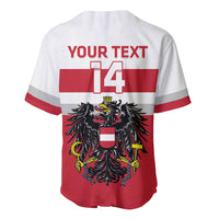 Red and white hockey baseball jersey back view with 'YOUR TEXT 14' eagle graphic