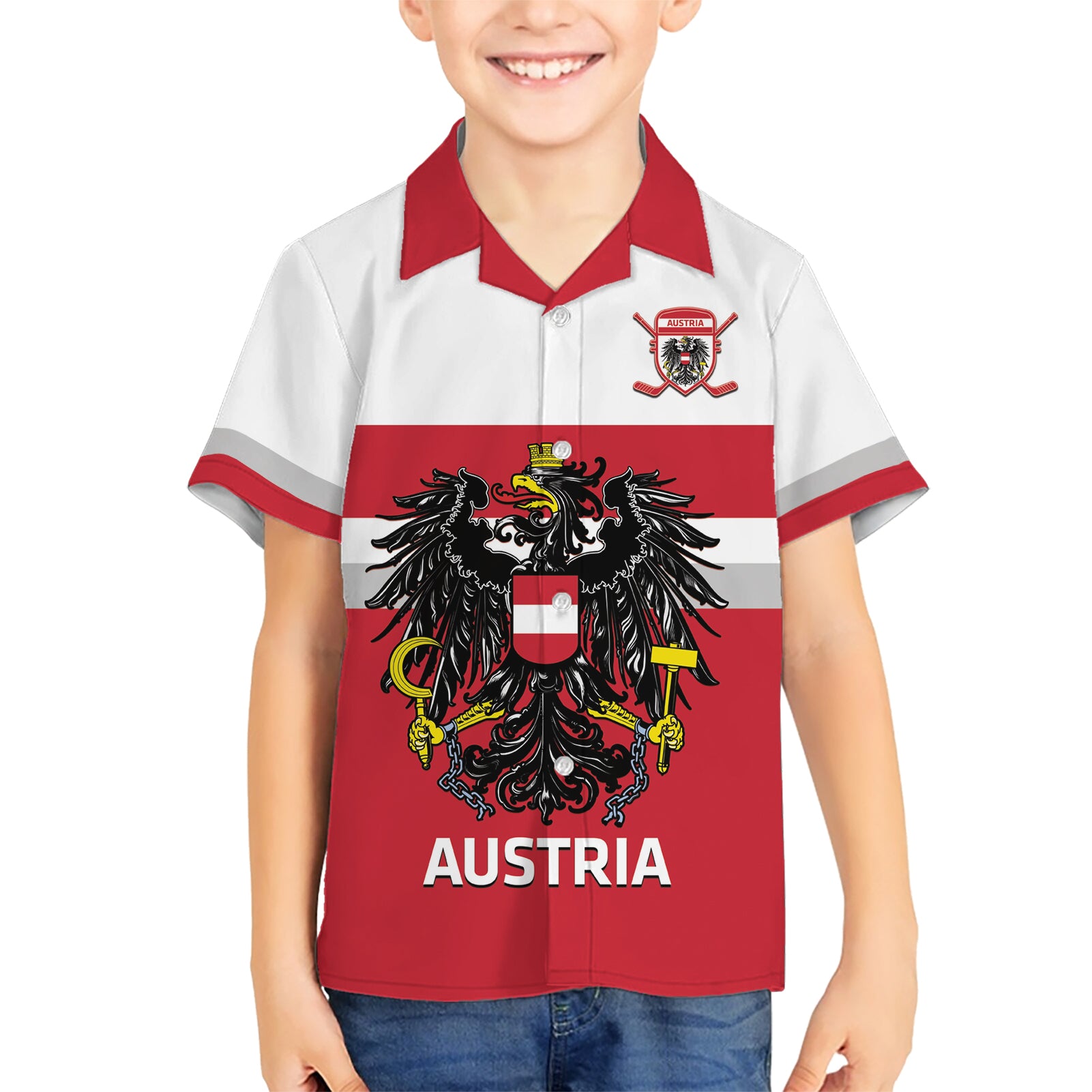 Custom Austria Hockey Kid Hawaiian Shirt Go Osterreich Eagles - Wonder Print Shop