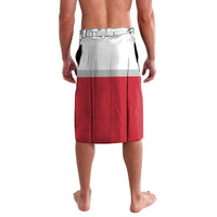 Red and white hockey shorts with vertical stripe panels, plain back