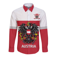 Hockey long-sleeve button shirt, white with red collar, Austria crest and stripes