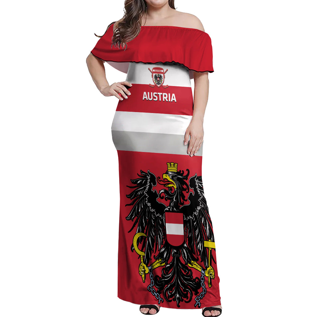 Custom Austria Hockey Off Shoulder Maxi Dress Go Osterreich Eagles - Wonder Print Shop