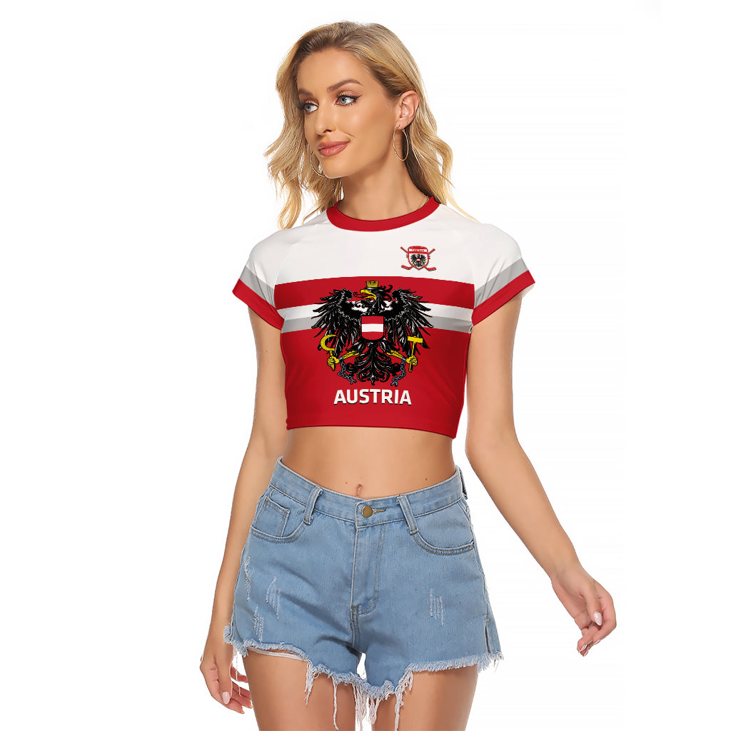 Custom Austria Hockey Raglan Cropped T Shirt Go Osterreich Eagles - Wonder Print Shop