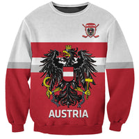 Unisex hockey sweatshirt with gray body, red sleeves, Austria crest and AUSTRIA text