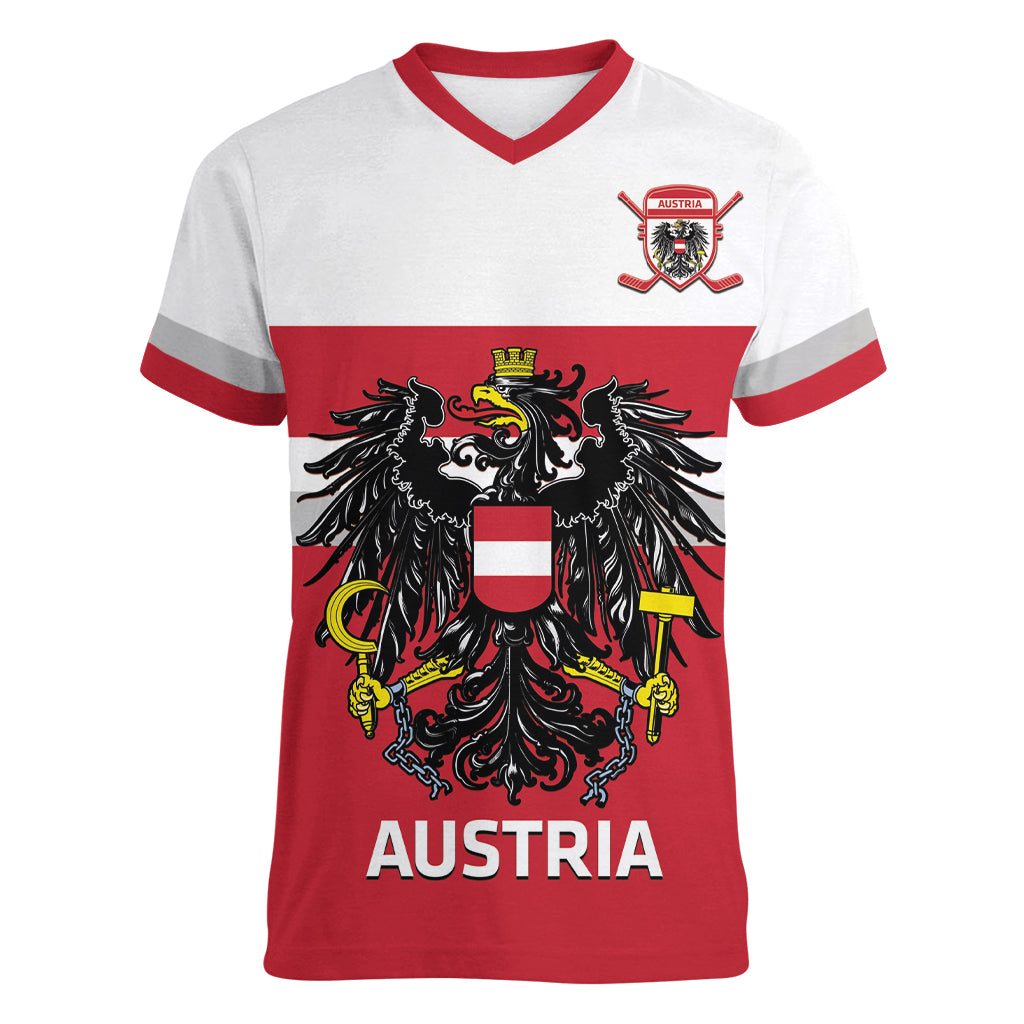 Custom Austria Hockey Women V-Neck T-Shirt Go Osterreich Eagles - Wonder Print Shop