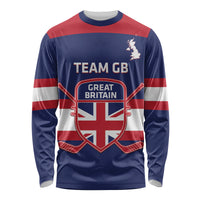 Great Britain long-sleeve hockey jersey, navy with red/white stripes, TEAM GB crest