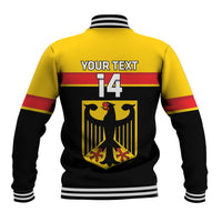 Back view yellow and black jacket with Germany crest, your text, and number 14