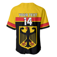 Yellow Germany hockey baseball jersey back, “YOUR TEXT 14” over eagle shield and stripes