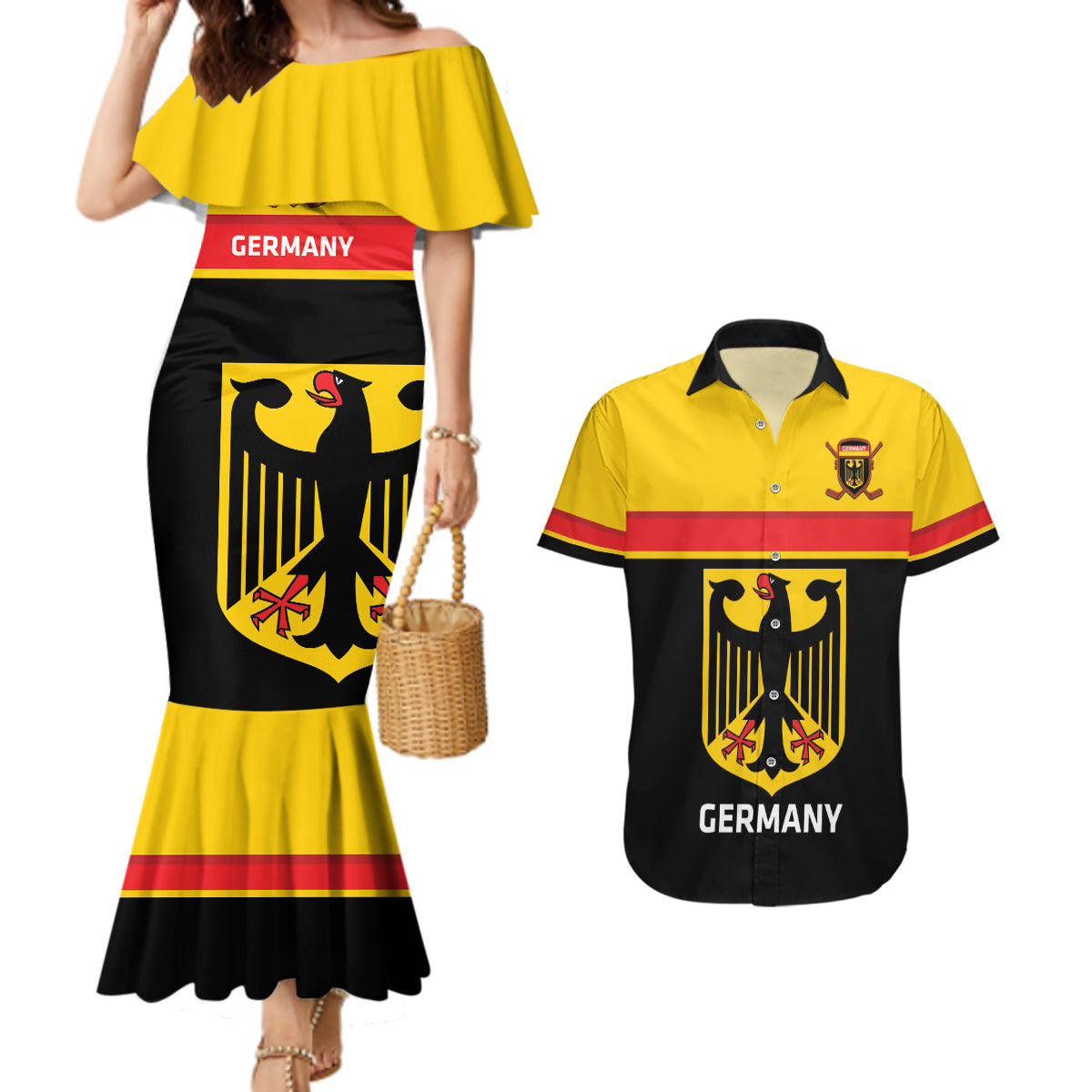 Custom Germany Hockey Couples Matching Mermaid Dress and Hawaiian Shirt Go German Bearers of the Eagle - Wonder Print Shop