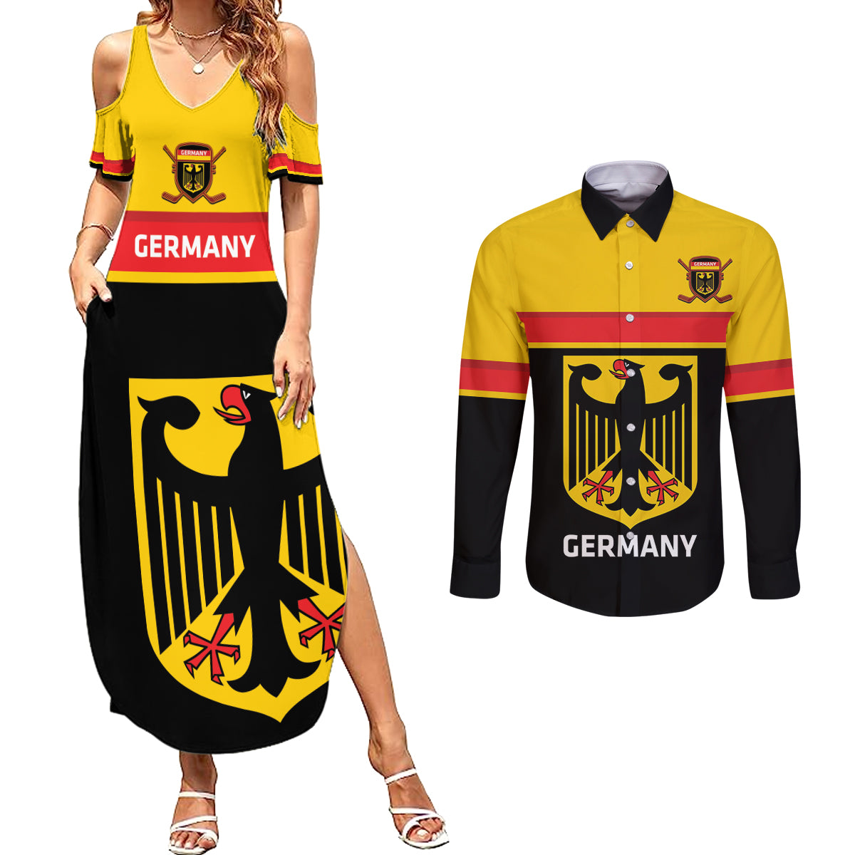 Custom Germany Hockey Couples Matching Summer Maxi Dress and Long Sleeve Button Shirt Go German Bearers of the Eagle - Wonder Print Shop