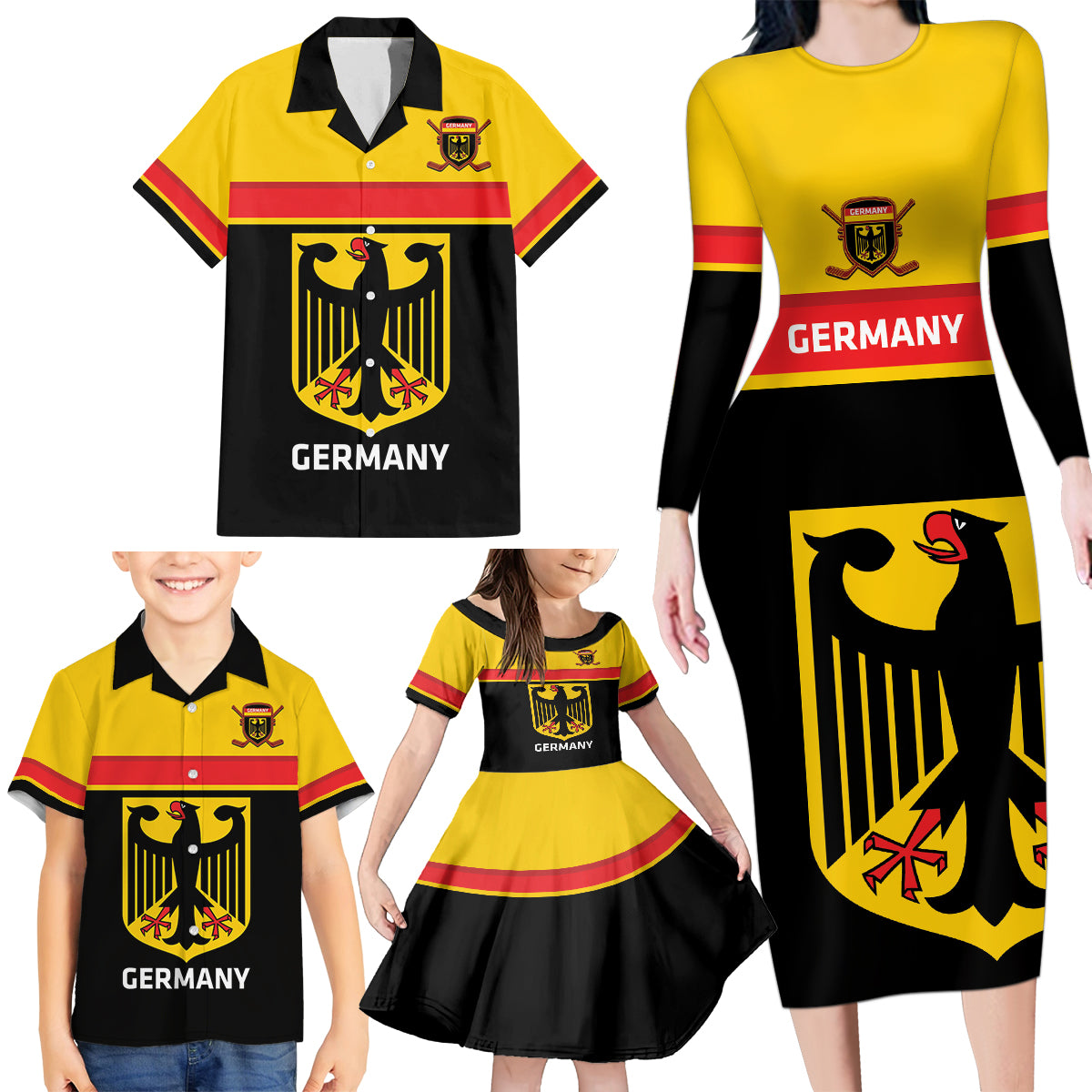 Custom Germany Hockey Family Matching Long Sleeve Bodycon Dress and Hawaiian Shirt Go German Bearers of the Eagle - Wonder Print Shop