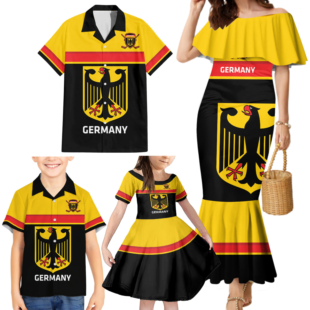 Custom Germany Hockey Family Matching Mermaid Dress and Hawaiian Shirt Go German Bearers of the Eagle - Wonder Print Shop