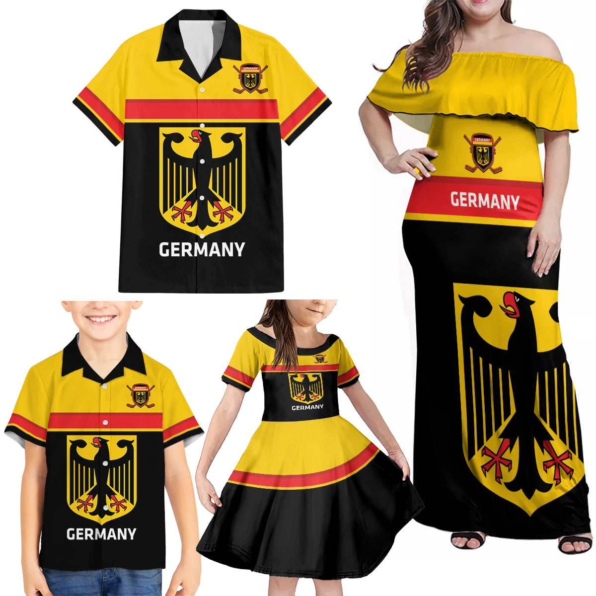 Custom Germany Hockey Family Matching Off Shoulder Maxi Dress and Hawaiian Shirt Go German Bearers of the Eagle - Wonder Print Shop