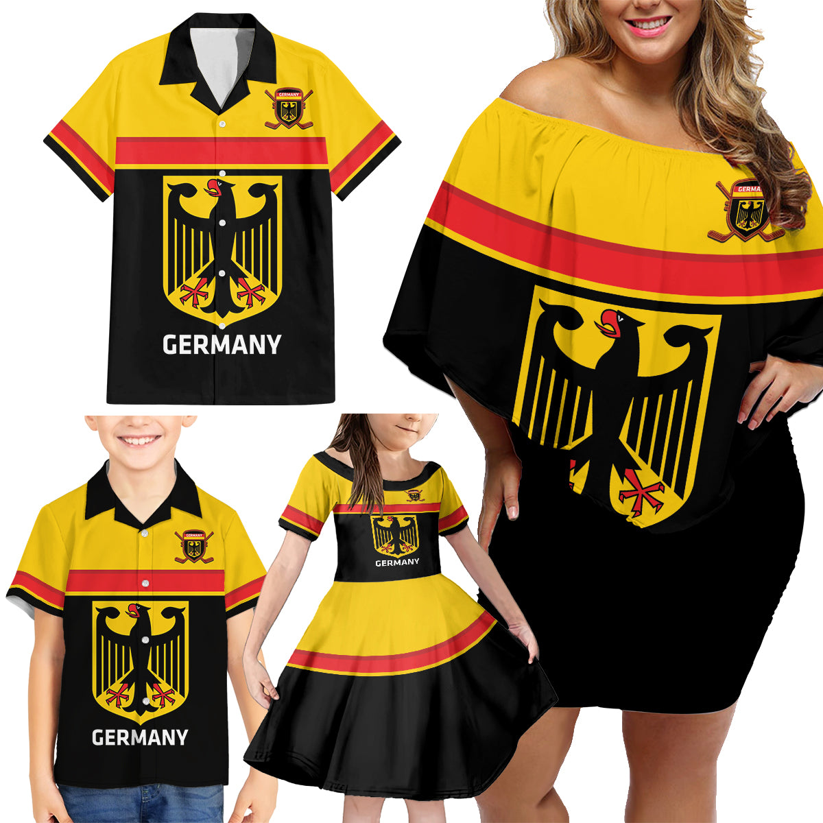 Custom Germany Hockey Family Matching Off Shoulder Short Dress and Hawaiian Shirt Go German Bearers of the Eagle - Wonder Print Shop