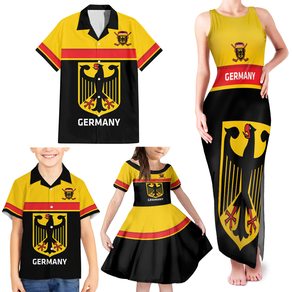 Custom Germany Hockey Family Matching Tank Maxi Dress and Hawaiian Shirt Go German Bearers of the Eagle - Wonder Print Shop