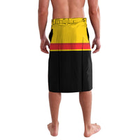 Yellow and black Germany hockey shorts with red waistband stripe, back view