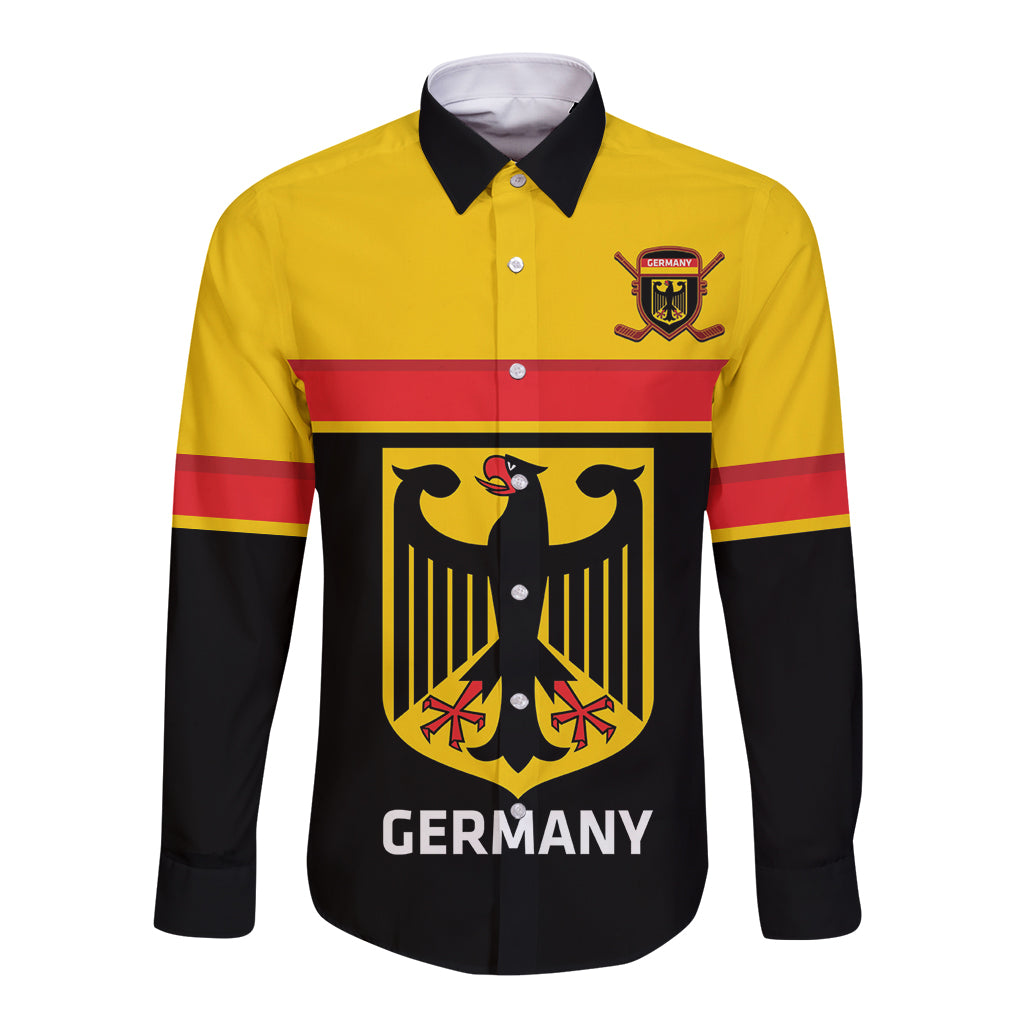 Custom Germany Hockey Long Sleeve Button Shirt Go German Bearers of the Eagle - Wonder Print Shop