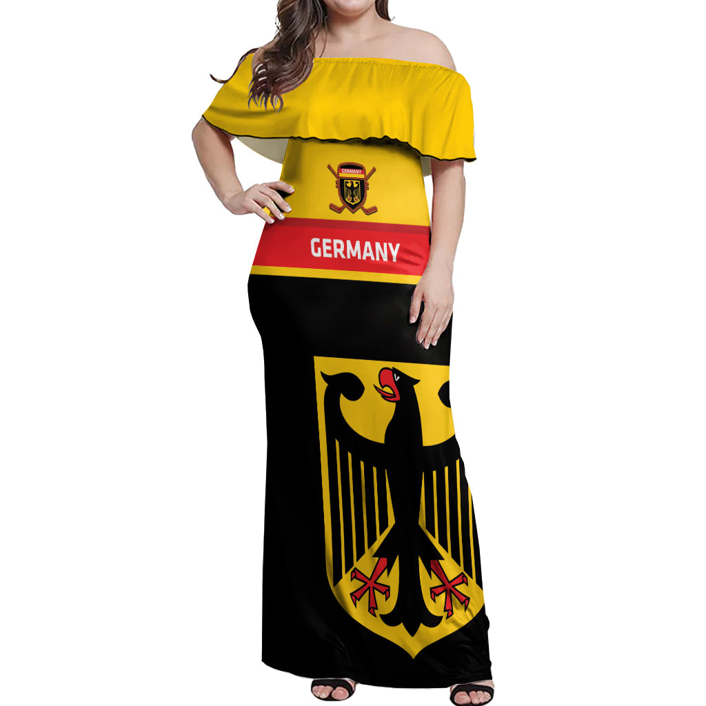 Custom Germany Hockey Off Shoulder Maxi Dress Go German Bearers of the Eagle - Wonder Print Shop