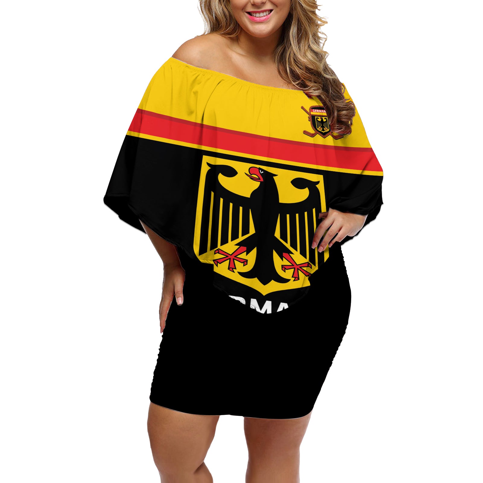 Custom Germany Hockey Off Shoulder Short Dress Go German Bearers of the Eagle - Wonder Print Shop