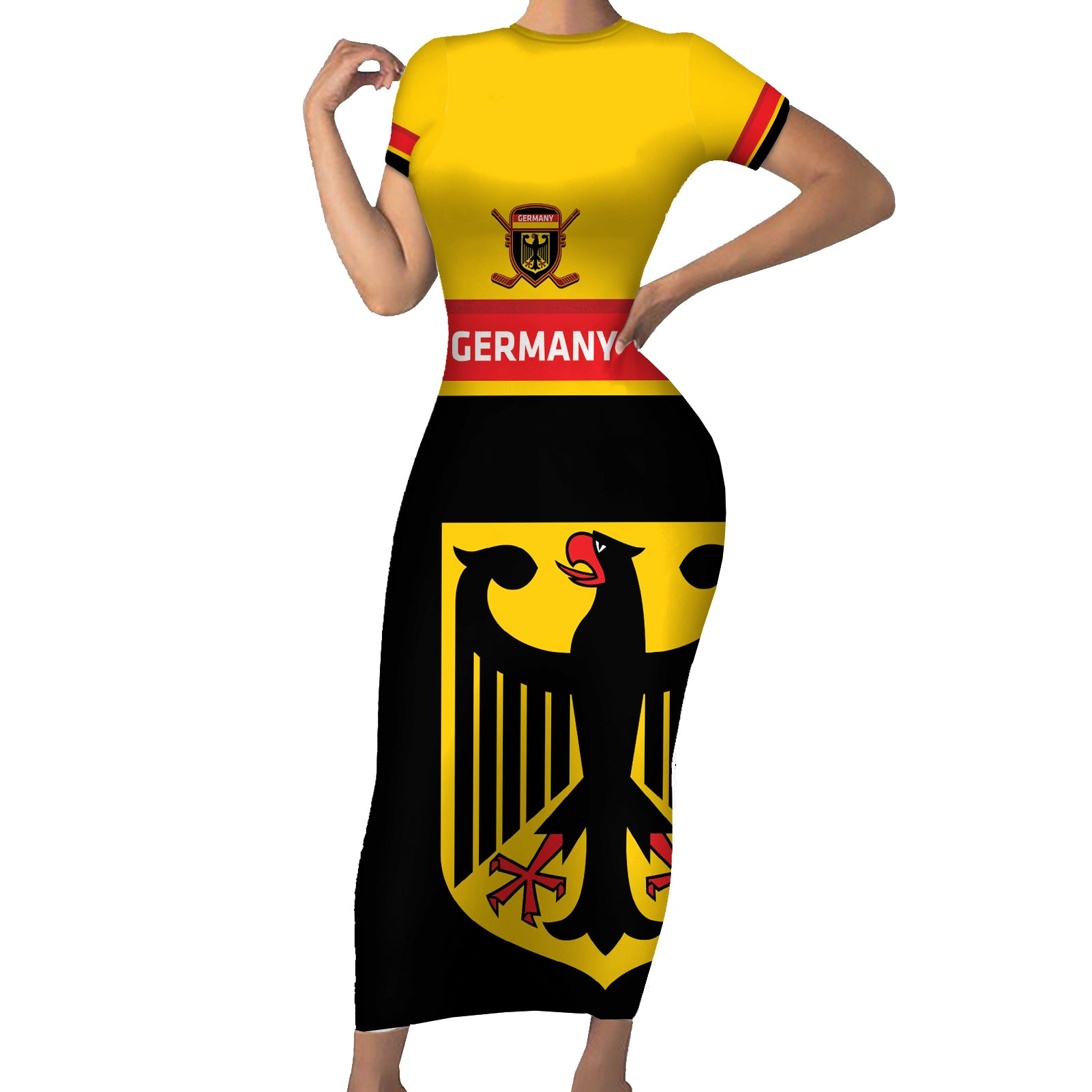 Custom Germany Hockey Short Sleeve Bodycon Dress Go German Bearers of the Eagle