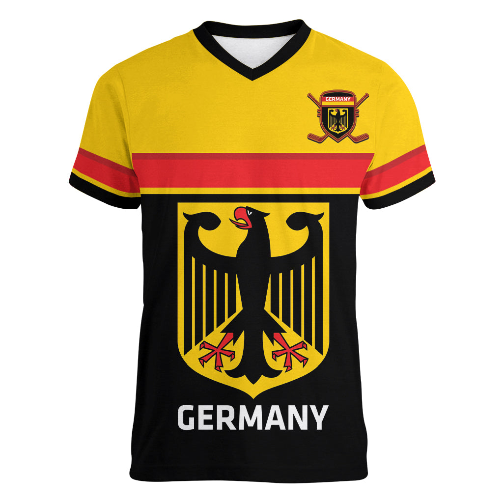 Custom Germany Hockey Women V-Neck T-Shirt Go German Bearers of the Eagle