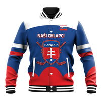 Blue hooded zip-front baseball jacket with red/white sleeve stripes and crest