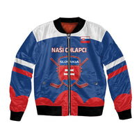Slovakia hockey bomber jacket in blue, white, and red with crest and zip front