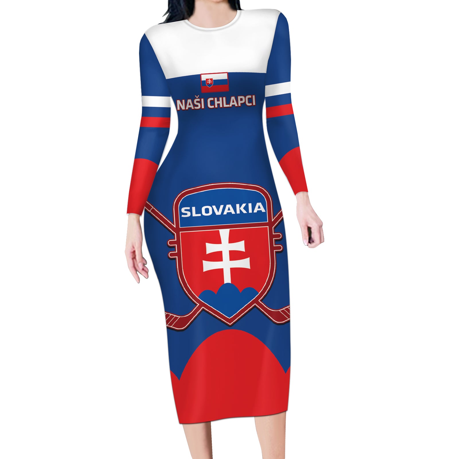 Custom Slovakia Hockey Long Sleeve Bodycon Dress Go Slovak Our Boys - Wonder Print Shop