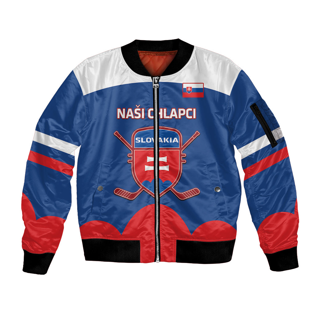 Custom Slovakia Hockey Sleeve Zip Bomber Jacket Go Slovak Our Boys - Wonder Print Shop