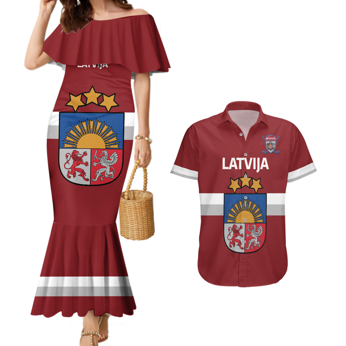 Custom Latvia Hockey Couples Matching Mermaid Dress and Hawaiian Shirt 2024 Go Latvija - Wonder Print Shop