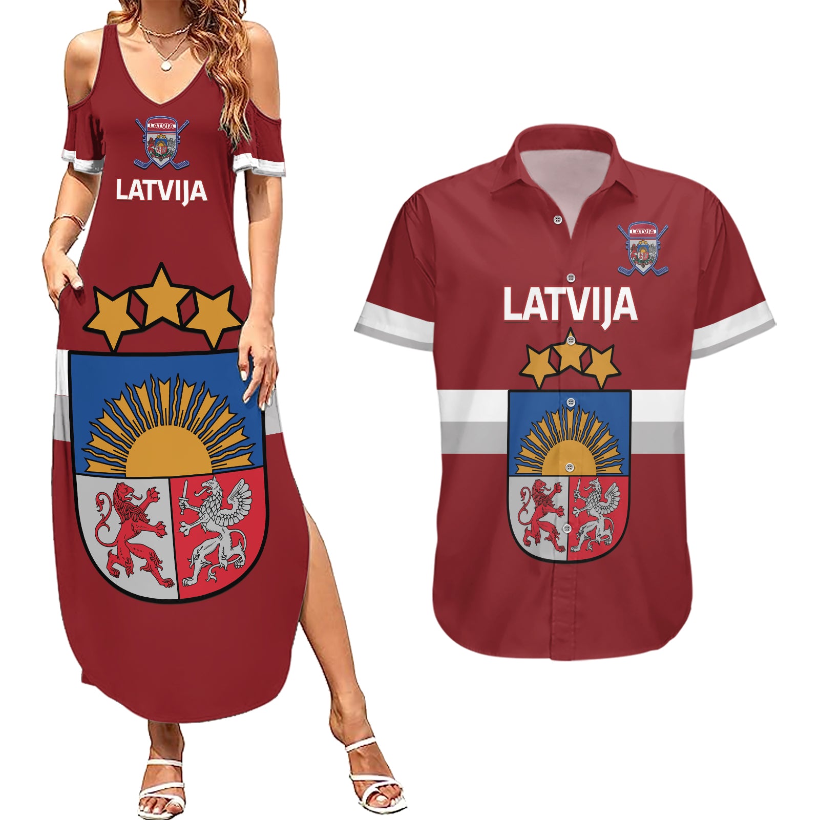 Custom Latvia Hockey Couples Matching Summer Maxi Dress and Hawaiian Shirt 2024 Go Latvija - Wonder Print Shop