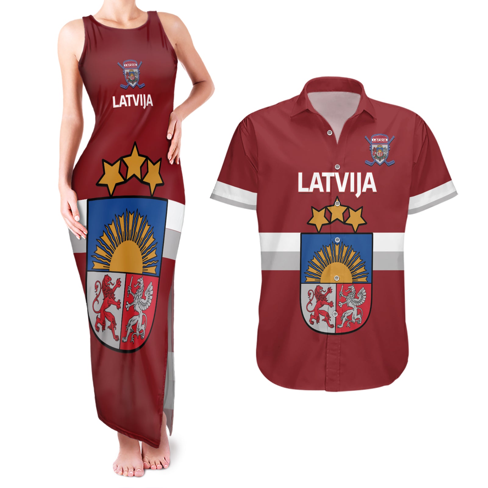 Custom Latvia Hockey Couples Matching Tank Maxi Dress and Hawaiian Shirt 2024 Go Latvija - Wonder Print Shop