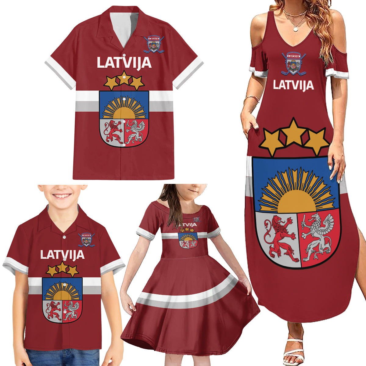 Custom Latvia Hockey Family Matching Summer Maxi Dress and Hawaiian Shirt 2024 Go Latvija - Wonder Print Shop