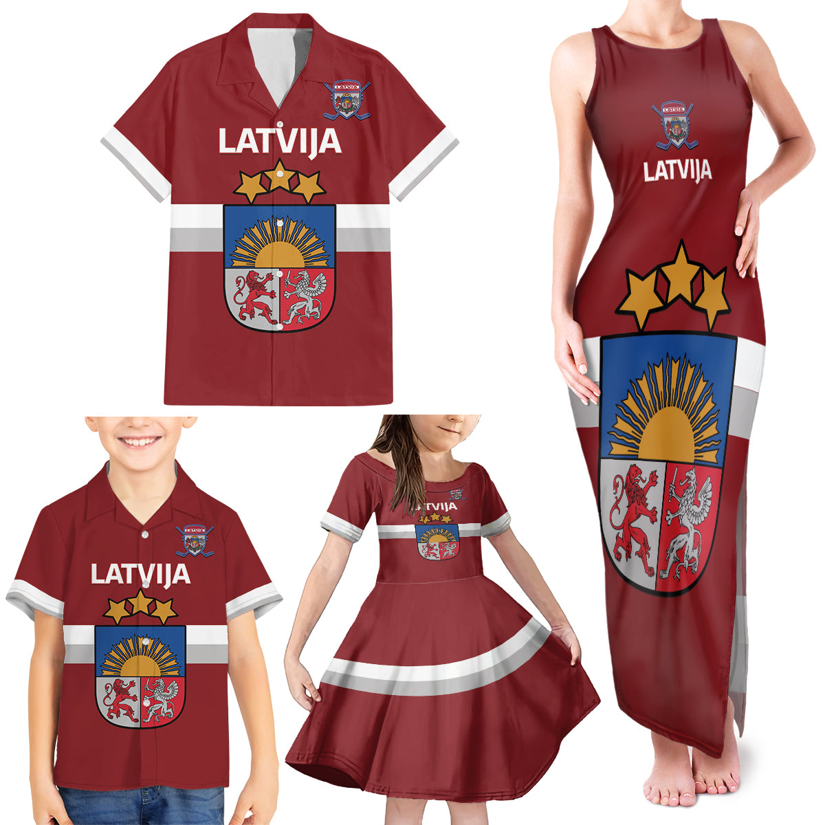 Custom Latvia Hockey Family Matching Tank Maxi Dress and Hawaiian Shirt 2024 Go Latvija - Wonder Print Shop