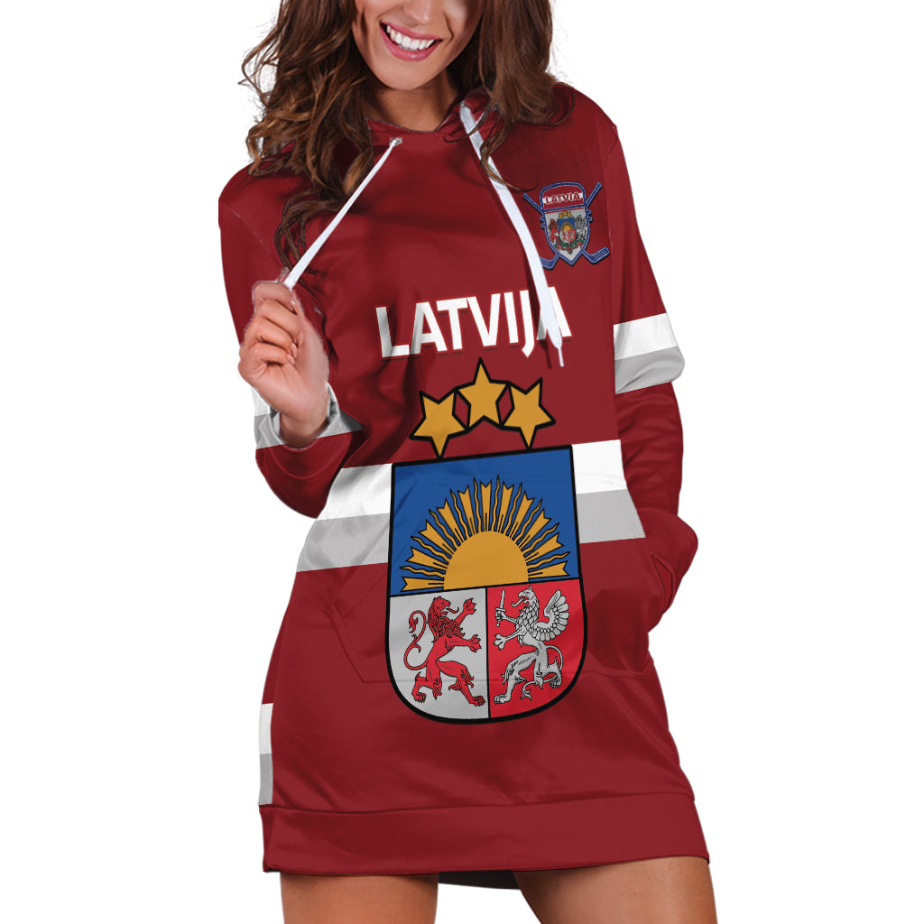 Custom Latvia Hockey Hoodie Dress 2024 Go Latvija - Wonder Print Shop