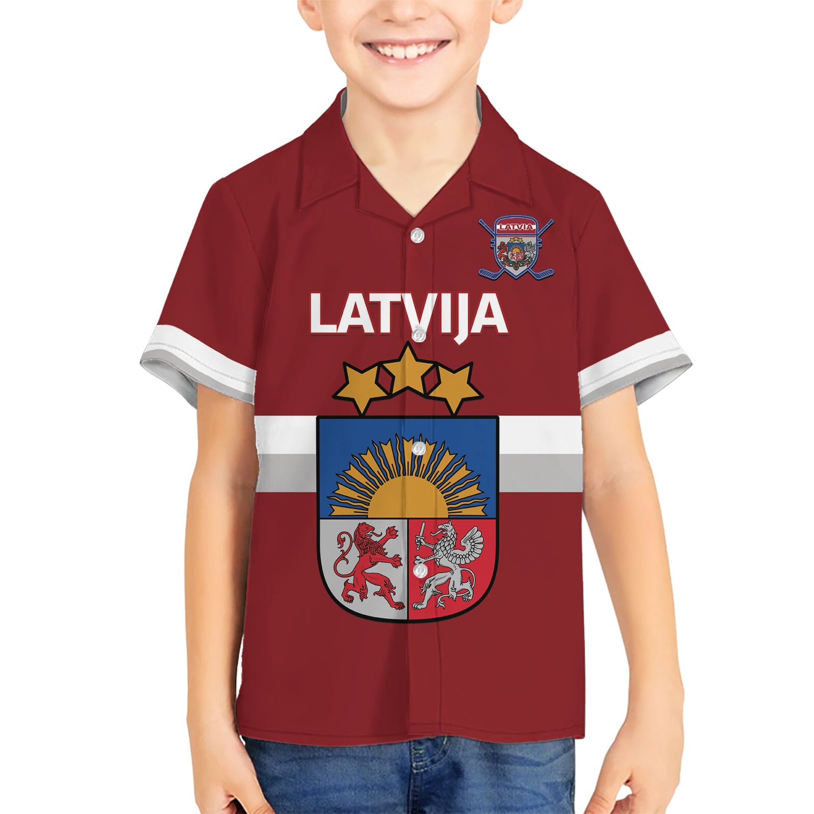 Custom Latvia Hockey Kid Hawaiian Shirt 2024 Go Latvija - Wonder Print Shop