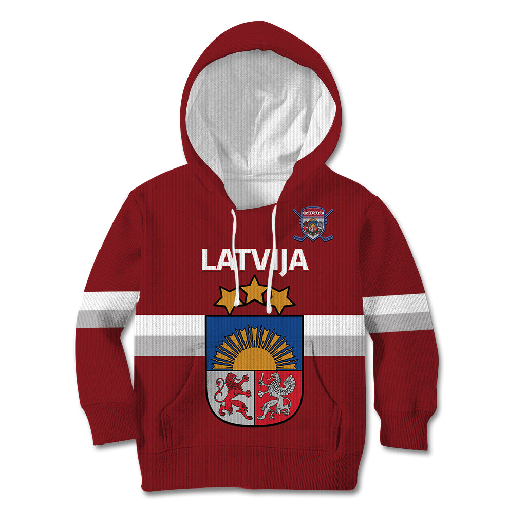 Custom Latvia Hockey Kid Hoodie 2024 Go Latvija - Wonder Print Shop