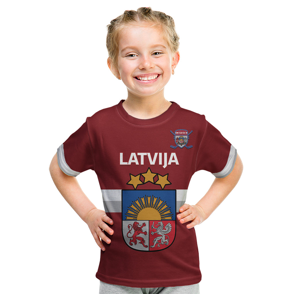 Custom Latvia Hockey Kid T Shirt 2024 Go Latvija - Wonder Print Shop