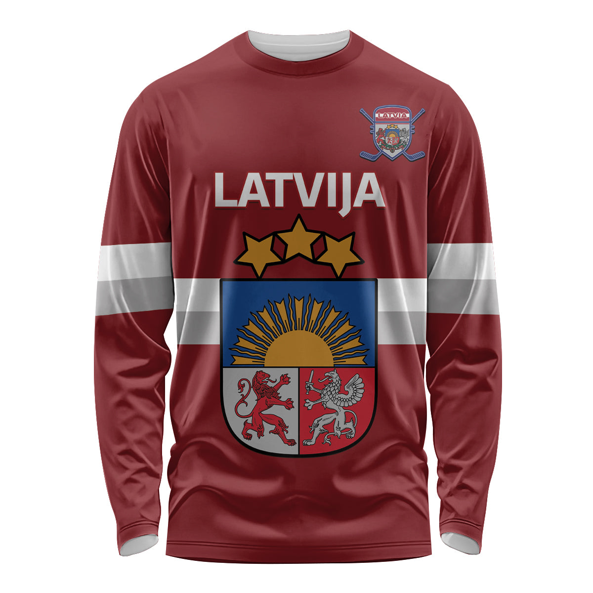 Custom Latvia Hockey Long Sleeve Shirt 2024 Go Latvija - Wonder Print Shop