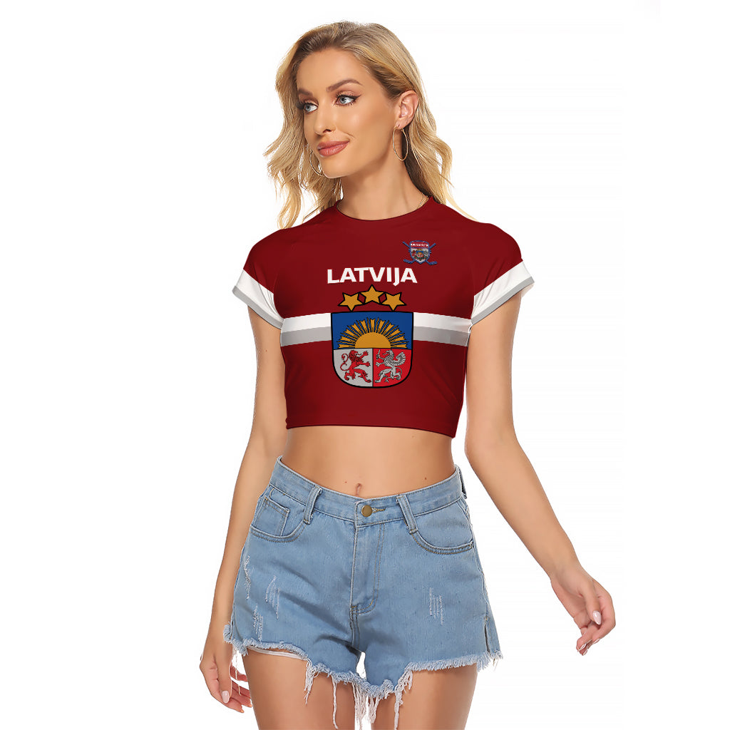 Custom Latvia Hockey Raglan Cropped T Shirt 2024 Go Latvija