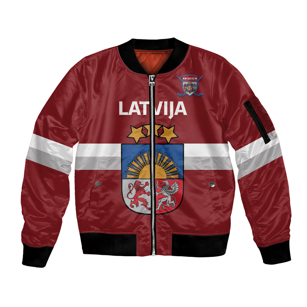 Custom Latvia Hockey Sleeve Zip Bomber Jacket 2024 Go Latvija