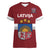 Custom Latvia Hockey Women V-Neck T-Shirt 2024 Go Latvija