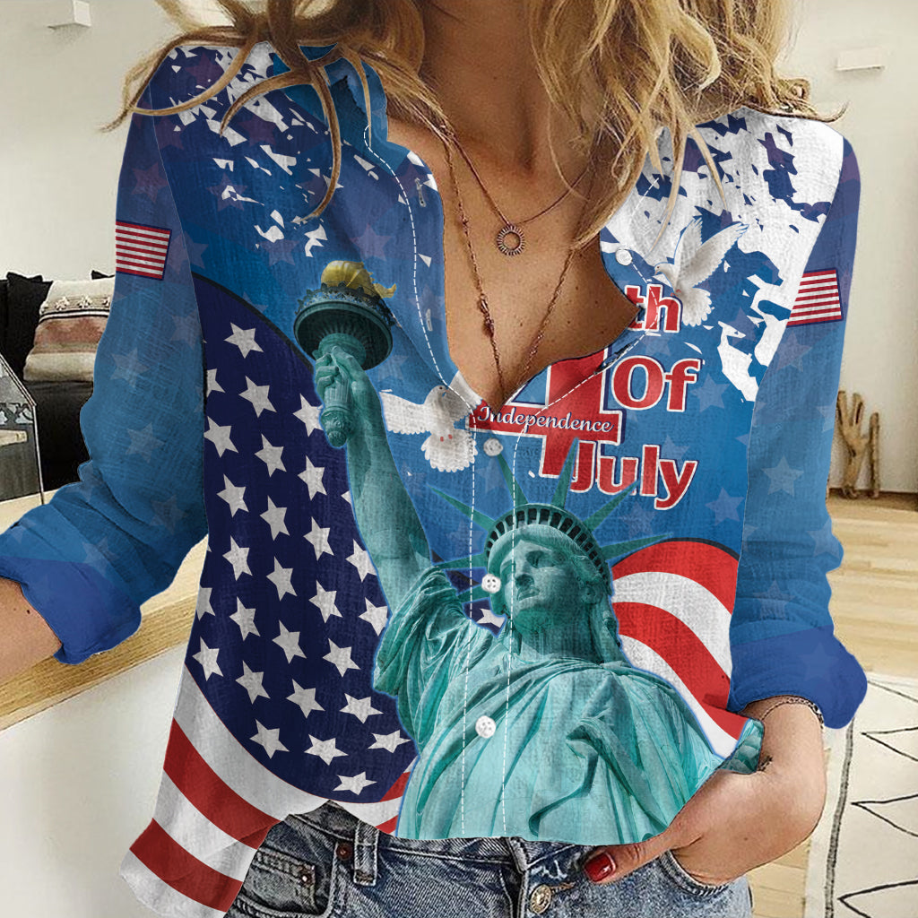 United States 4th Of July Women Casual Shirt USA Statue of Liberty Proud - Wonder Print Shop