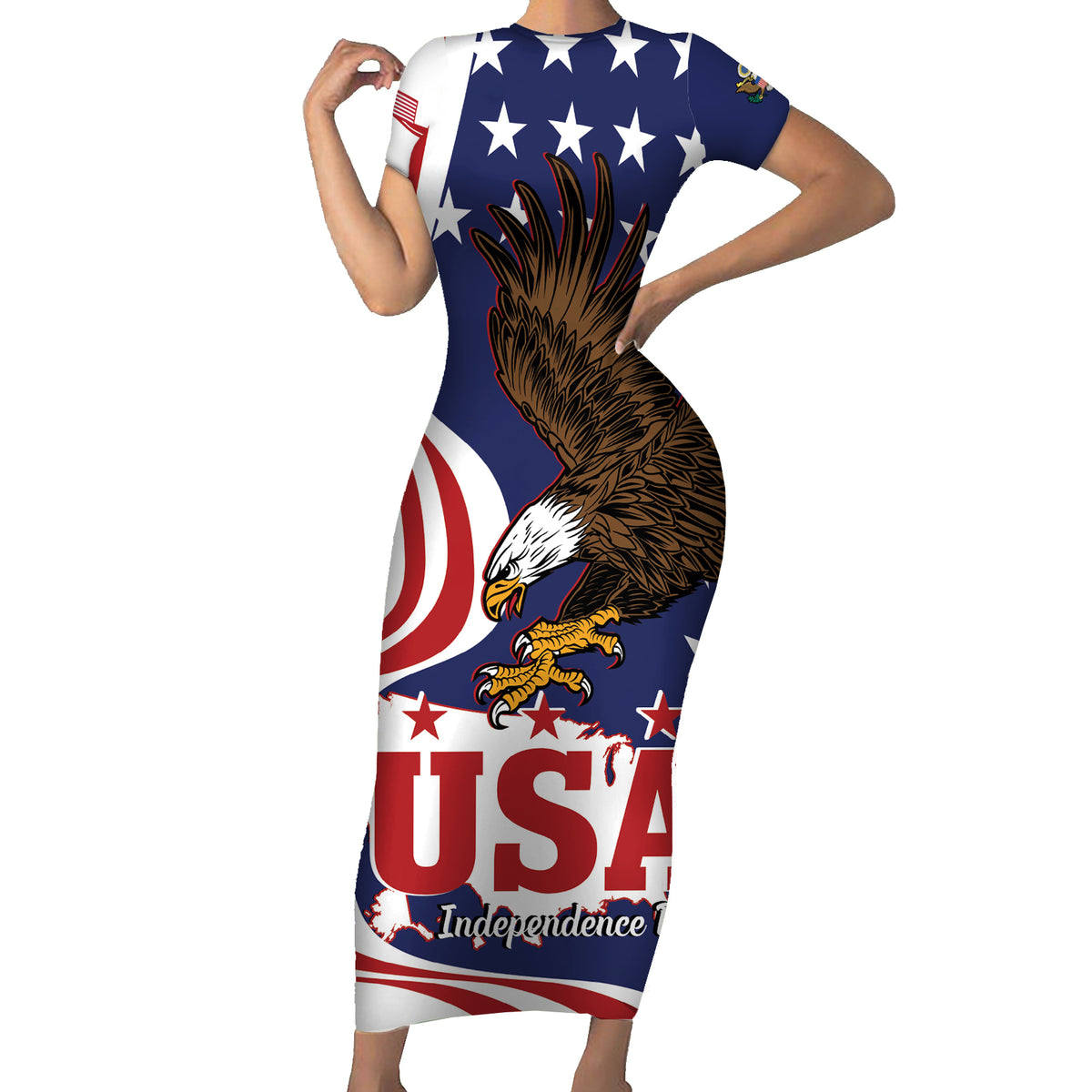 United States Independence Day Short Sleeve Bodycon Dress USA Bald Eag Wonderprintshop