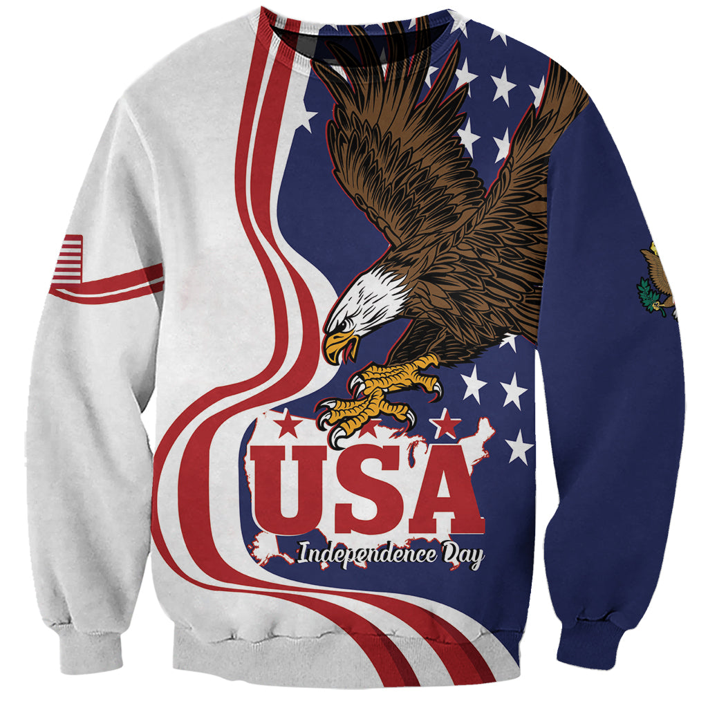 Unisex blue-and-white sweatshirt with eagle and stars-and-stripes USA graphic