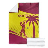 Custom cricket blanket maroon and yellow West Indies graphic, with folded display and white towels
