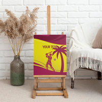 Maroon and yellow West Indies cricket canvas wall art with custom text and player graphic
