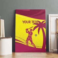 Maroon and yellow cricket canvas wall art with custom text and seated player silhouette