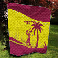 Maroon and yellow outdoor cricket quilt with diamond stitching and West Indies emblem